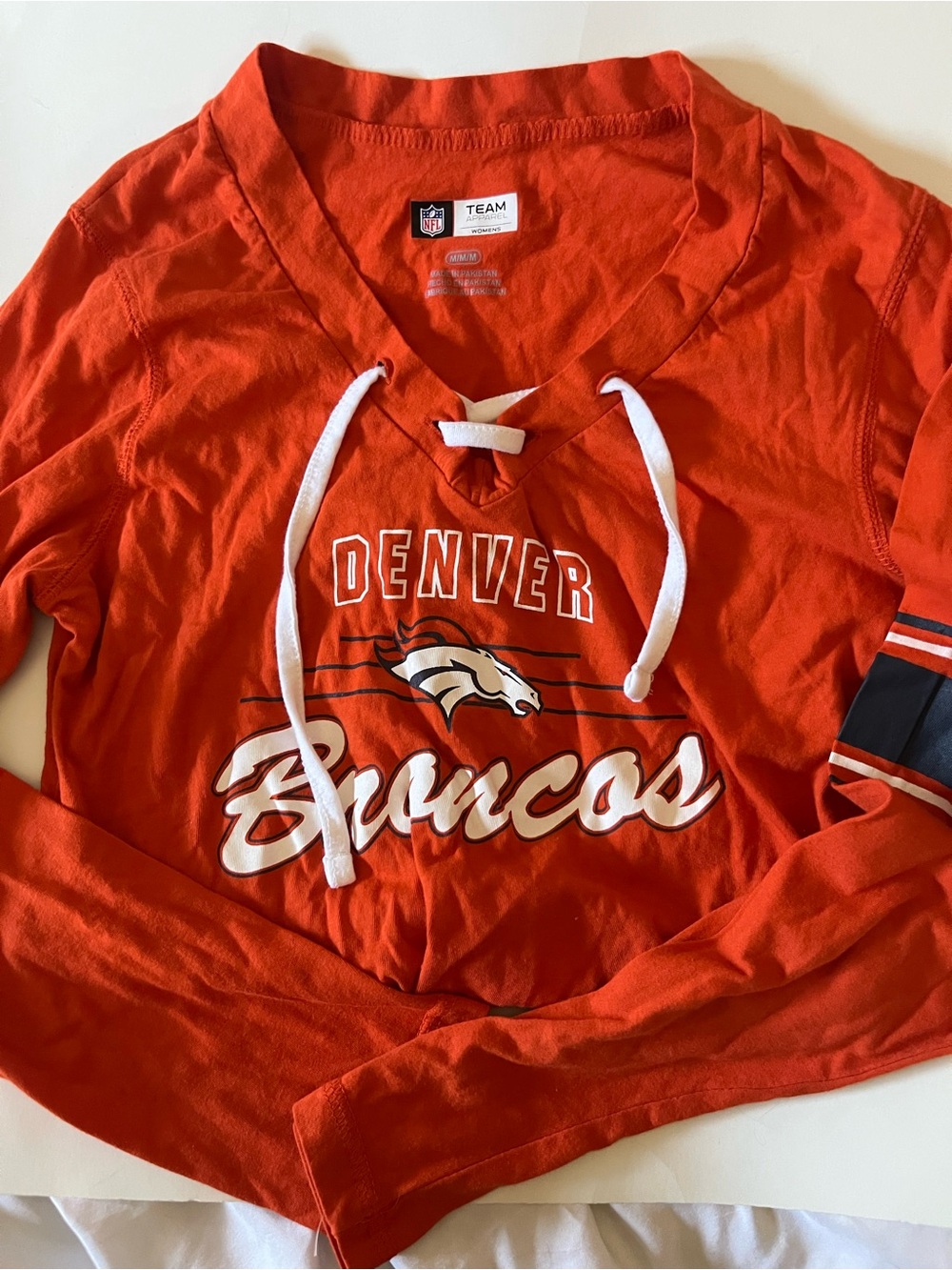 NFL Denver Broncos Lace-Up V-Neck Long Sleeve Top